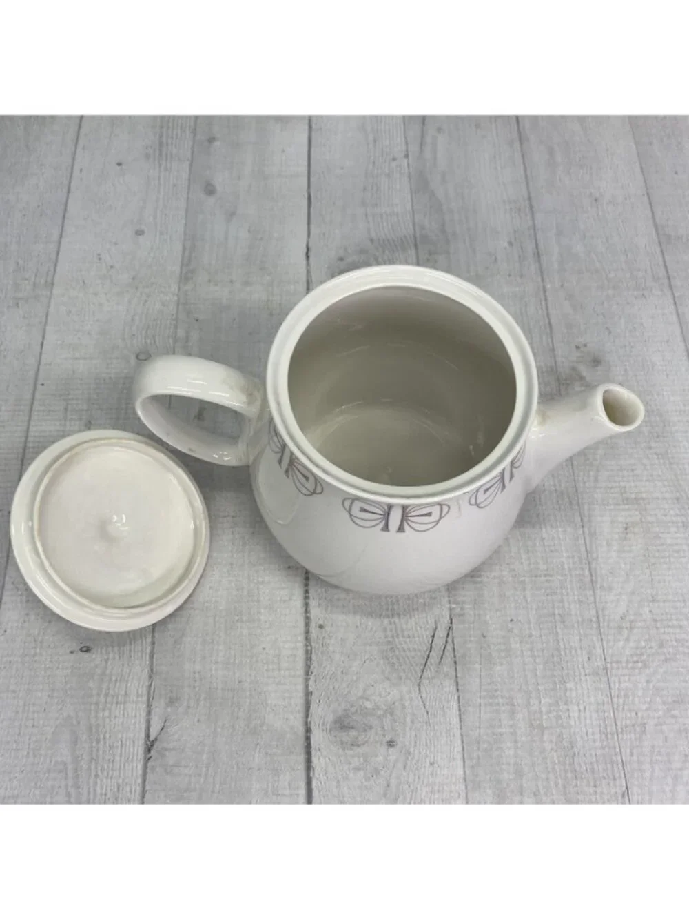 60's Franciscan MERRY-GO-ROUND Japan Gray Pink Border China 4 Cup Lidded Teapot